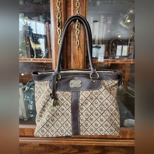 Dooney & Bourke Signature Zip Satchel Handbag Purse Monogram Logo Design Brown